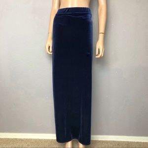 Susan Graver Navy Blue Velvet Maxi Skirt Side Slit